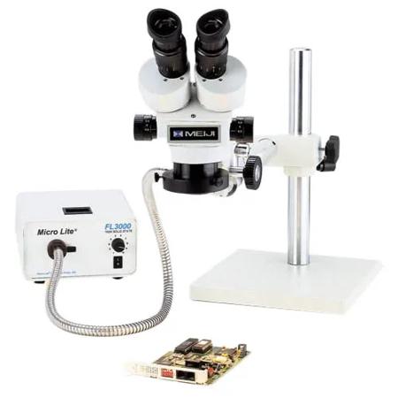 The image shown is representative of the product family and may not specifically be the individual item. Meiji Stereo-Zoom Binocular Microscope System featuring 3.5 - 45X Standard Magnification (up to 210X with options) 10X Eye Pieces and 0.5X Lens fo…