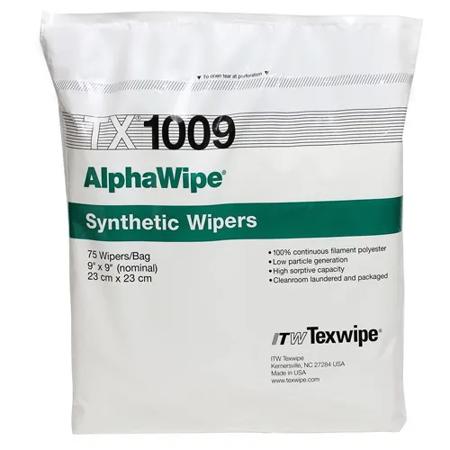 The image shown is representative of the product family and may not specifically be the individual item. Texwipe AlphaWipe is constructed from 100% continuous-filament polyester in a double-knit, no-run interlock pattern. Cleanroom laundered and packa…