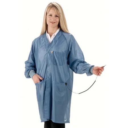 The image shown is representative of the product family and may not specifically be the individual item. Tech Wear HOC-23C, 2XL blue knee-length coat is made with of x-100. This knee-length coat has 3 pockets. ESD garments like the HOC-23C can come wi…