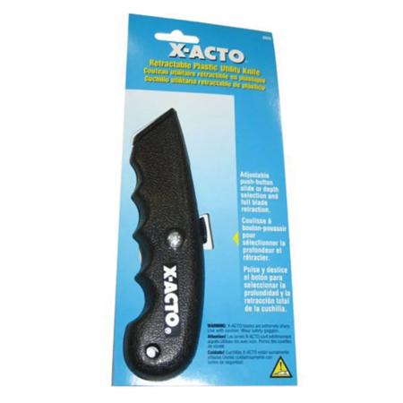 The image shown is representative of the product family and may not specifically be the individual item.  X-ACTO retractable utility knife is a basic but effective box cutter knife. Designed to cut through heavy-duty materials, this retractable utility…
