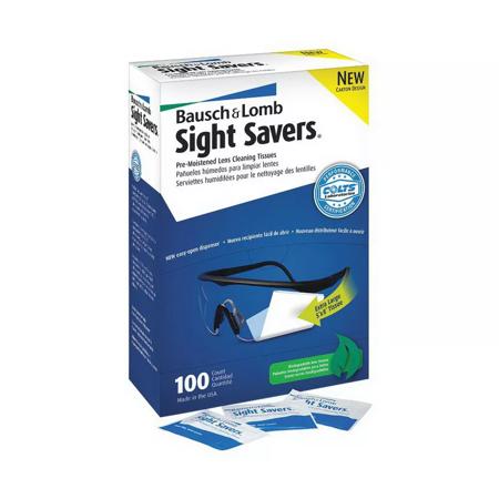 The image shown is representative of the product family and may not specifically be the individual item. Bausch & Lomb Sight Savers pre-moistened lens cleaning tissues are individually packaged lens cleaning tissues treated with special surfactants th…