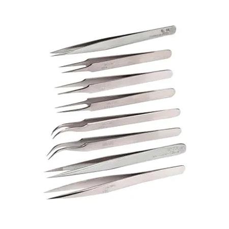 The image shown is representative of the product family and may not specifically be the individual item. General purpose assembly tweezers with serrated inside points. Made of carbon steel. Chrome-plated for added protection. - Ripley Tools Anti-Magne…