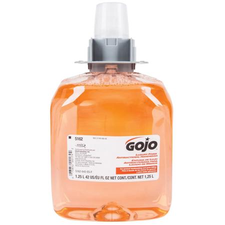 The image shown is representative of the product family and may not specifically be the individual item. Gojo Luxury Foam Antibacterial Handwash is smooth with a fresh fruit fragrance. Triclosan-free formulation. Sanitary sealed refill helps prevent c…