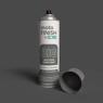 Dark Gray motoFINISH Acrylic Enamel spray can by EIS, labeled 'BIG MACHINE DARK GRAY', standing on a matching dark gray background with the cap removed.