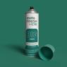 Green motoFINISH Epoxy Enamel spray can by EIS, labeled 'BIG GREEN'', standing on a matching green background with the cap removed.